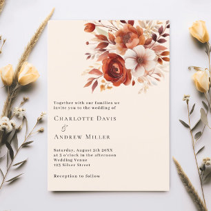 Invitación Boda de lujo de flores naranjas quemadas en beige