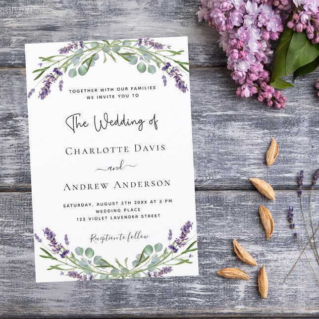 Invitación Boda de lujo de flores violeta de lavanda (Subido por el creador)