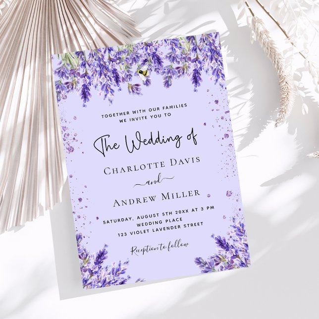 Invitación Boda de lujo de flores violetas de lavanda (Subido por el creador)