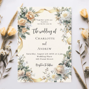 Invitación Boda de lujo de florines amarillos con cinta dorad