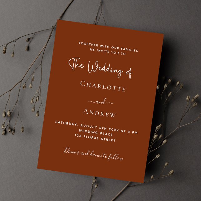 Invitación Boda de lujo de guión de ráfaga de naranja quemado (Subido por el creador)