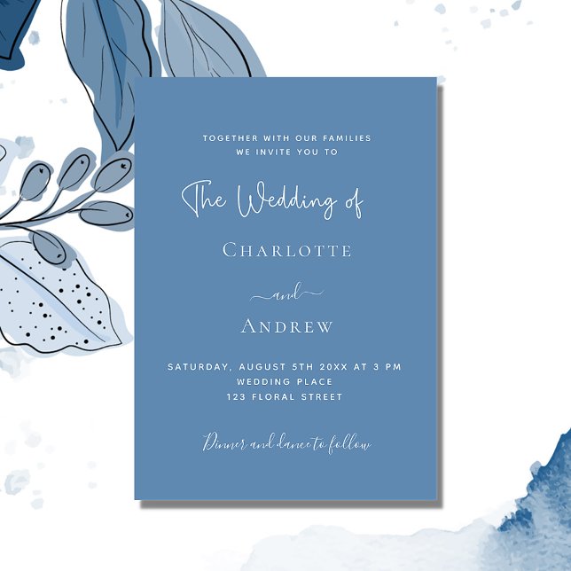Invitación Boda de lujo de guiones azul y turbio (Subido por el creador)