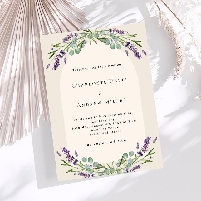 Invitación Boda de lujo de lavanda beige floral (Subido por el creador)