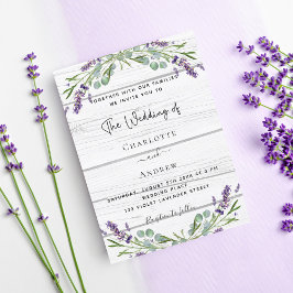 Invitación Boda de lujo de madera blanca y verde lavanda