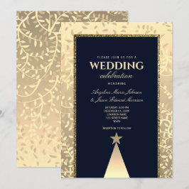 Invitación Boda de lujo de Navidad en oro y azul marino