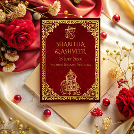 Invitación Boda de lujo de novias indias con elefante de oro 