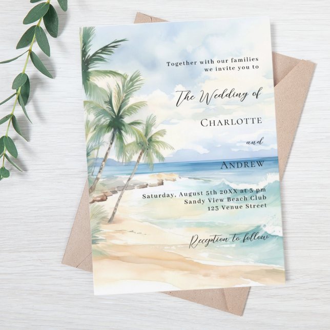Invitación Boda de lujo de palmeras del océano playa (Subido por el creador)