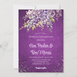 Invitación Boda de lujo de Purpurina de Plata con Wisteria P