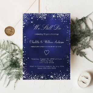 Invitación Boda de lujo de renovación de promesa de plata azu