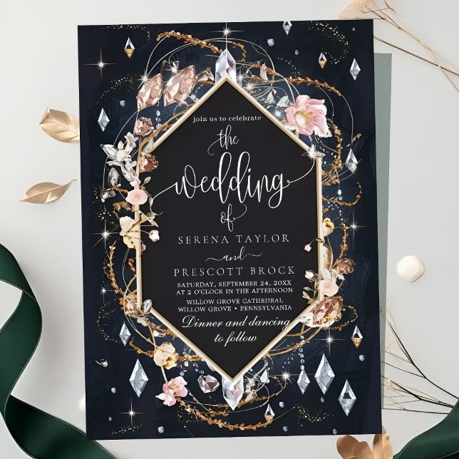 Invitación Boda de lujo decorado con diamantes negros (Subido por el creador)