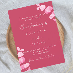 Invitación Boda de lujo del eucalipto blanco magenta