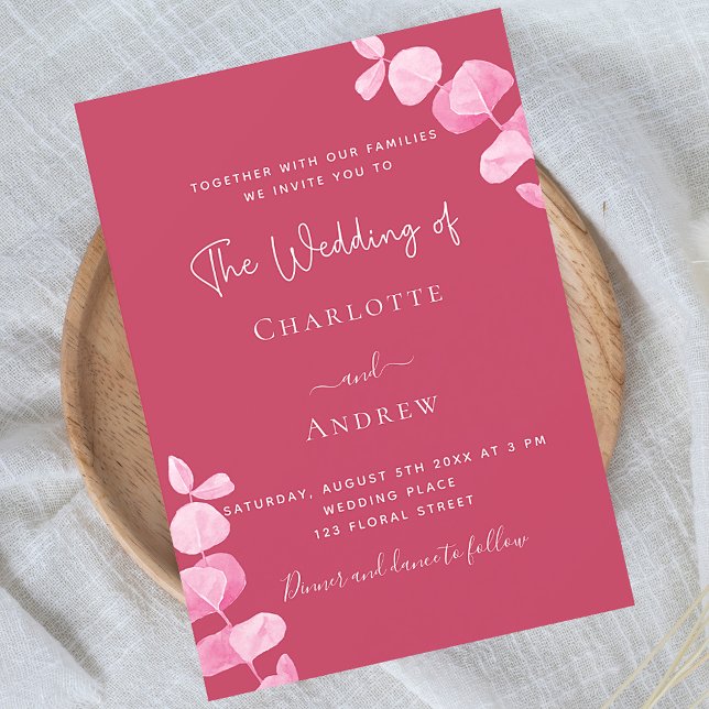 Invitación Boda de lujo del eucalipto blanco magenta (Subido por el creador)