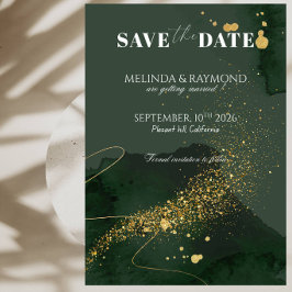 Invitación Boda de lujo dorada y verde para guardar la fecha