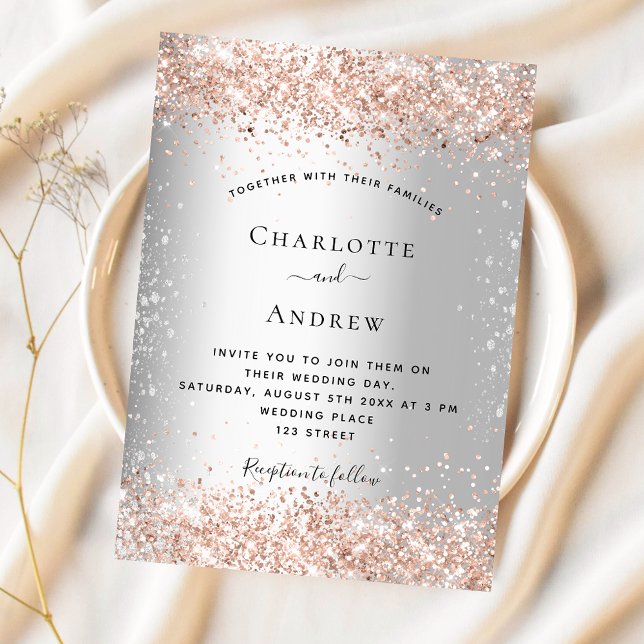 Invitación Boda de lujo dorado rosa de plata (Subido por el creador)