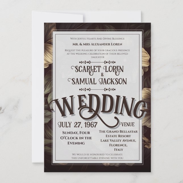 Invitación Boda de lujo elegante clásico retro oscuro (Anverso)