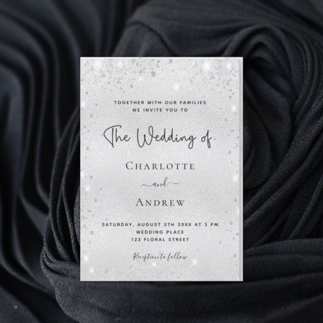 Invitación Boda de lujo elegante de polvo de purpurina platea (Subido por el creador)
