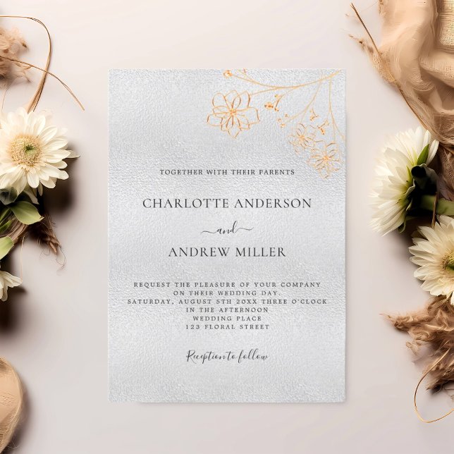 Invitación Boda de lujo elegante dorado plateado (Subido por el creador)