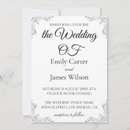 Invitación Boda de lujo elegante en caligrafía en blanco y ne
