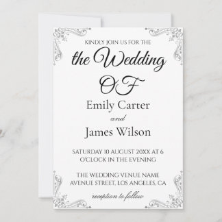 Invitación Boda de lujo elegante en caligrafía en blanco y ne