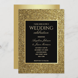 Invitación Boda de lujo elegante en negro y dorado