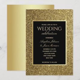 Invitación Boda de lujo elegante negro y dorado