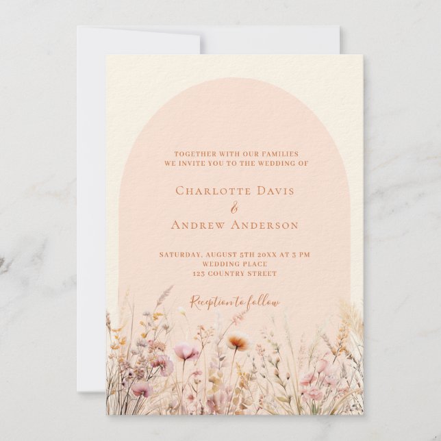 Invitación Boda de lujo en arco de durazno (Anverso)