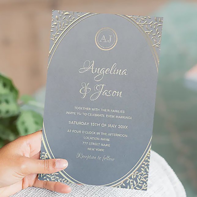 Invitación Boda de Lujo en Azul Polvoriento y Dorado (Subido por el creador)