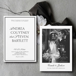 Invitación Boda de lujo en blanco y negro con estilo clásico