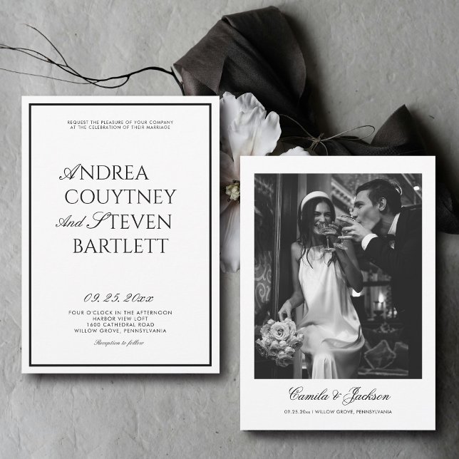 Invitación Boda de lujo en blanco y negro con estilo clásico (Subido por el creador)