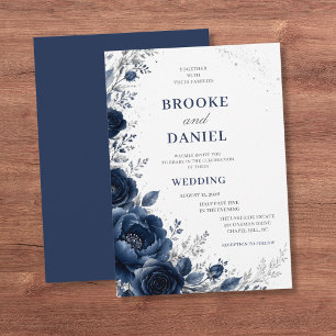 Invitación Boda de lujo en forma de media luna floral naval c