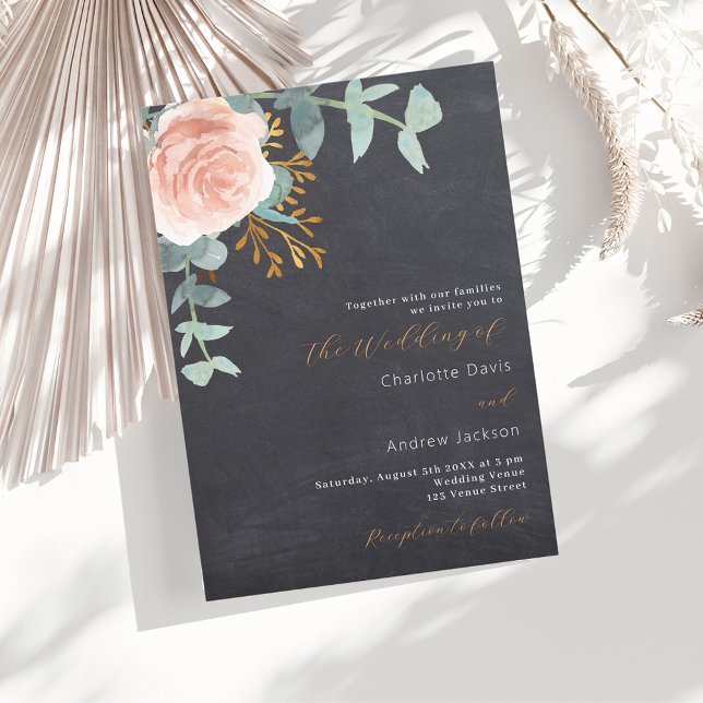 Invitación boda de lujo en pizarra de color Rosa (Subido por el creador)