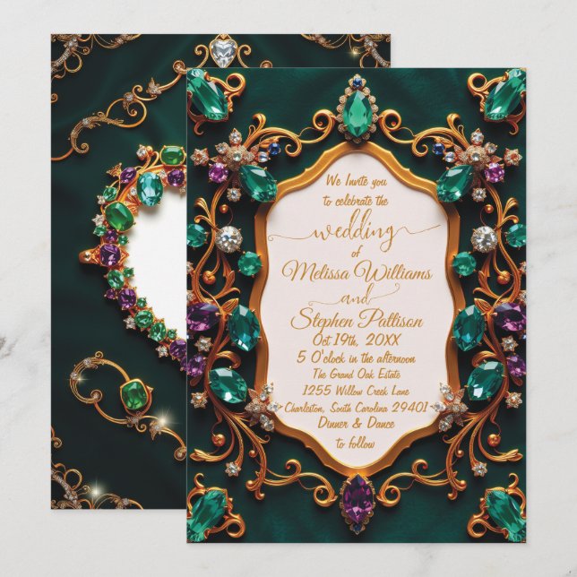 Invitación Boda de lujo Esmeralda y Sapphire (Anverso / Reverso)