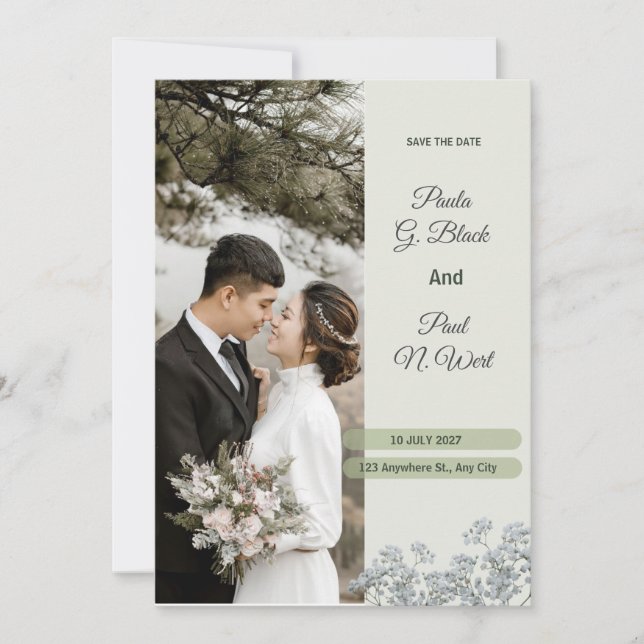 Invitación Boda de lujo floral blanco verde y rosa claro (Anverso)