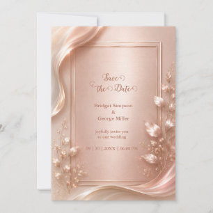 Invitación Boda de lujo floral dorado rosa brillo metálico