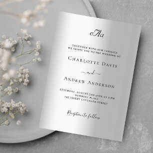 Invitación Boda de lujo formal monocromático de plata