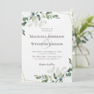 Invitación Boda de lujo Linen Eucalyptus Greenery Gold