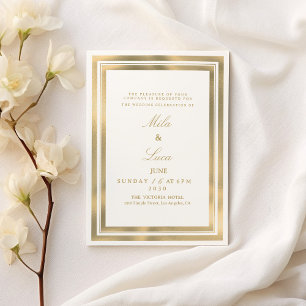 Invitación Boda de lujo marco geométrico de oro blanco