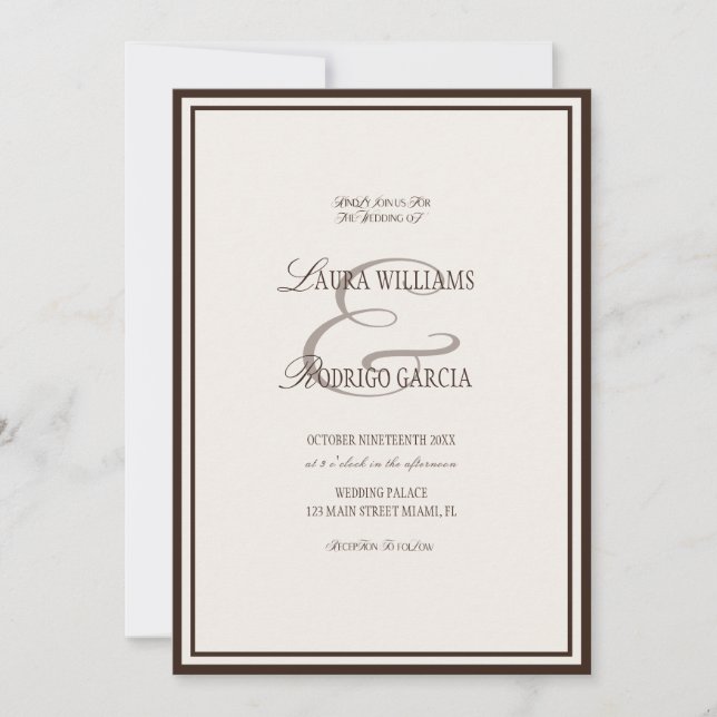 Invitación Boda de Lujo Marfil Marrón Dinero Antiguo (Anverso)