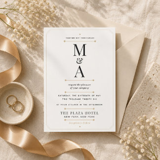 Invitación Boda de lujo minimalista con monograma editable