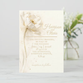 Invitación Boda de Lujo Minimalista Floral Blanca Marfil Eleg