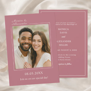 Invitación Boda de lujo moderna simple con foto en marfil y d