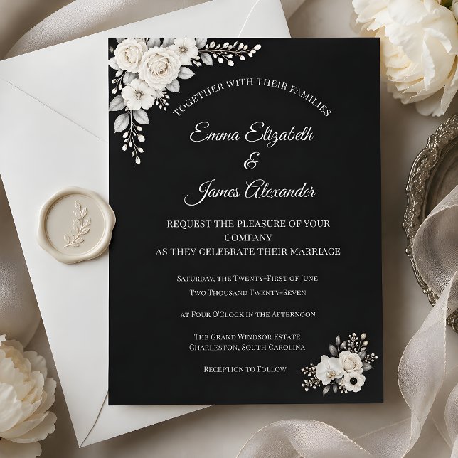 Invitación Boda de Lujo Monocroma (This mockup image of the luxury monochrome wedding invitation was created with the help of AI )