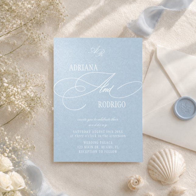 Invitación Boda de lujo Monograma Pastel Azul (Subido por el creador)