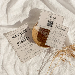 Invitación Boda de lujo negra y crema de dinero antiguo