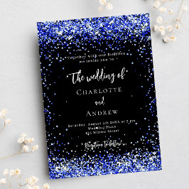Invitación Boda de lujo negro azul confeti