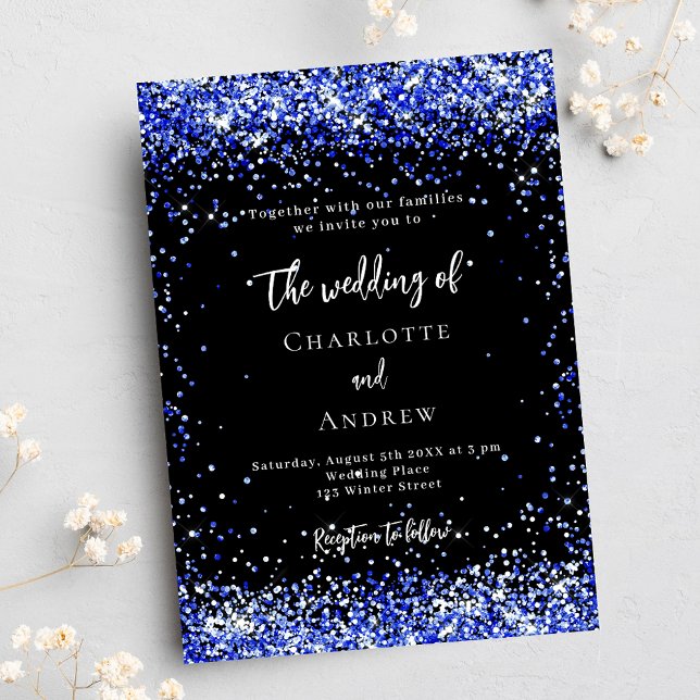 Invitación Boda de lujo negro azul confeti (Subido por el creador)