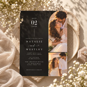 Invitación Boda de lujo negro con dos fotos