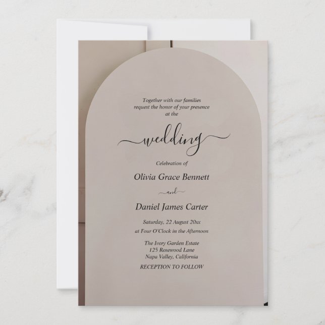 Invitación Boda de Lujo Neutral con Forma de Arco (Anverso)