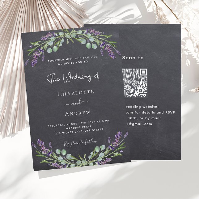 Invitación Boda de lujo QR RSVP gris de pizarra de lavanda (Subido por el creador)