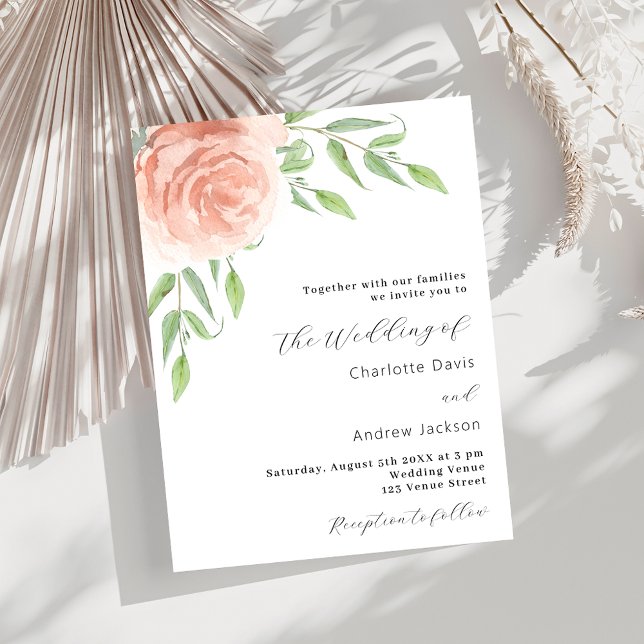 Invitación boda de lujo Rosa florals de oro verde (Subido por el creador)